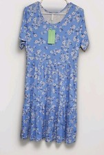 Taohuadao blue floral tiered dress short sleeve casual summer size L chest 19