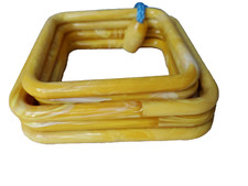 Marbella Macrame Square Rings Marbled Plastic Yellow Vintage 7 Pc Lot