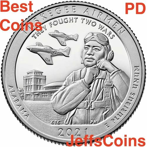 2021 P D Tuskegee Airmen Alabama Pilots Park Quarters PD $2.54 qty Best Price BU