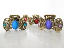 Small bow shaped jeweled antique bronze hair claw clip