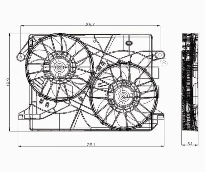 Conjunto de ventilador de radiador y condensador doble TYC para Dodge Magnum 2006 2005-2008 Foto 3 de 4