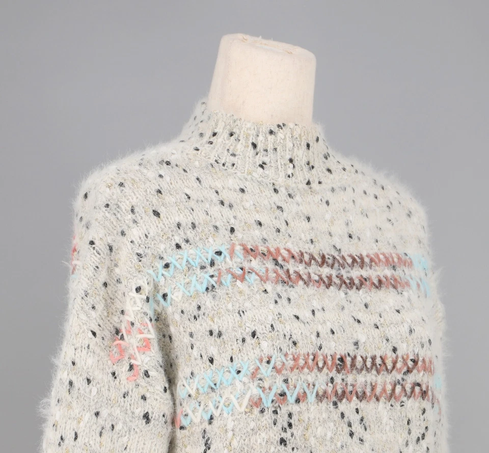 RAGA x ANTHROPOLOGIE Faye Mock 颈部斑点睫毛针织灰色毛衣 S 码 — 第 4/4 张图片