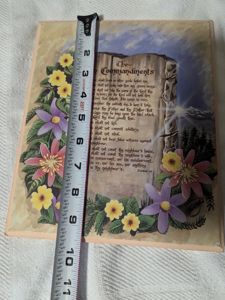Vintage Ten Commandments Scripture Country Flower Rustic Wood Wall Art Plaque   - Image 3 of 4