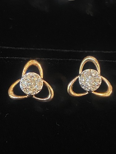 Pave 0,54 Cts Rotondo Brillante Taglio Diamanti Borchie Orecchini In 585 14K Oro - Foto 10 di 12