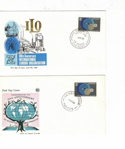 Australia 1969 5c ILO on FDcs,cds ULVERSTONE, PITTSWORTH etc    (4 Covers)