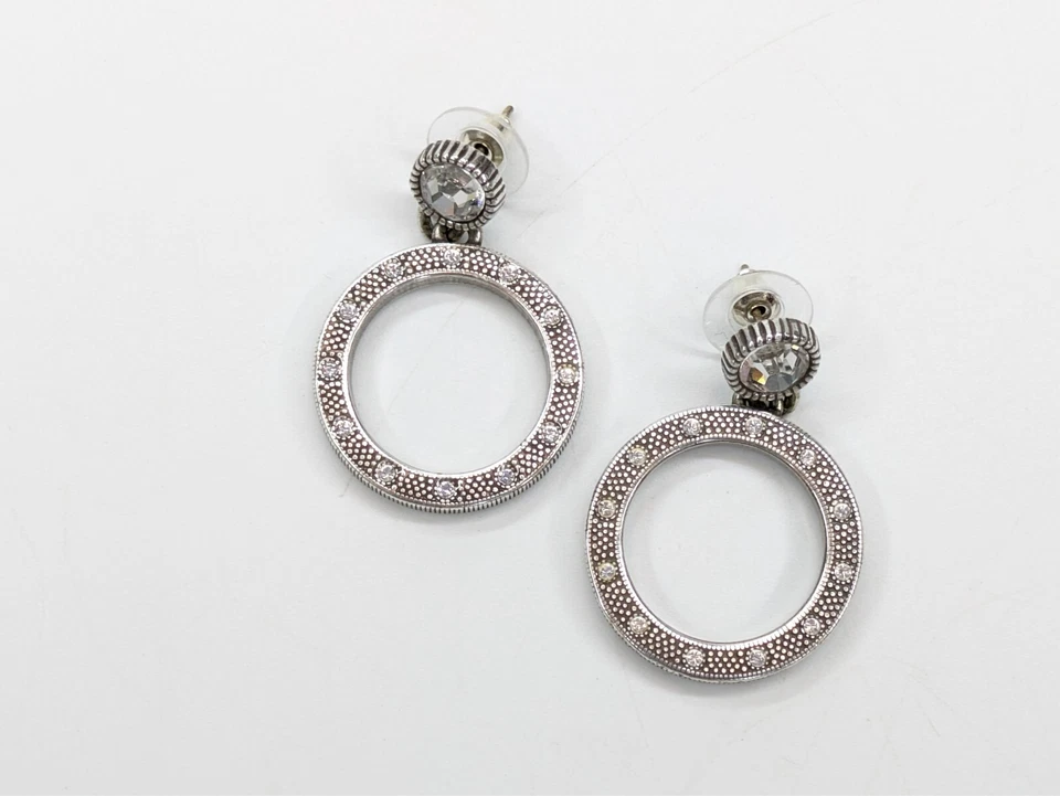 Brighton "Starburst" Hoop Rhinestone Drop Pierced Earrings Silver Plated 1.5" - Image 4 of 4