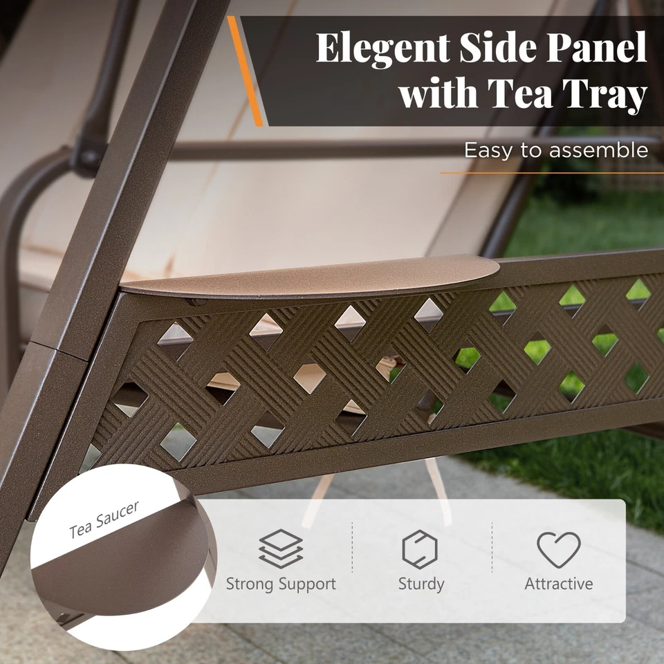 Sillas de patio de alta resistencia para exteriores columpio de porche de 3 asientos con cojín de dosel beige Foto 3 de 4