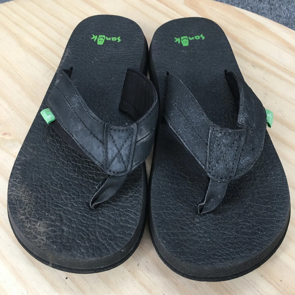 Zapatillas Sanuk Para Hombre 7 Cerveza Acogedoras Chanclas Puntera-Poste SMS10868 Negro Imitación Cuero  Foto 4 de 4