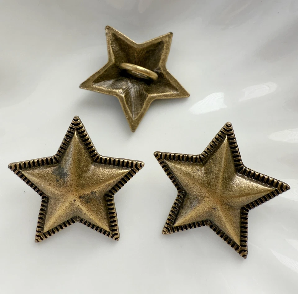 3PC Antiqued Bronze Star Shank Metal Button Native American Concho Belt Bag - Image 2 of 4