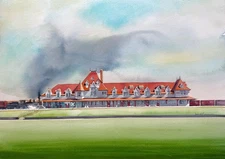 McAdam Station Canadian Pacific RR Steam Train, NB. James Mann original painting