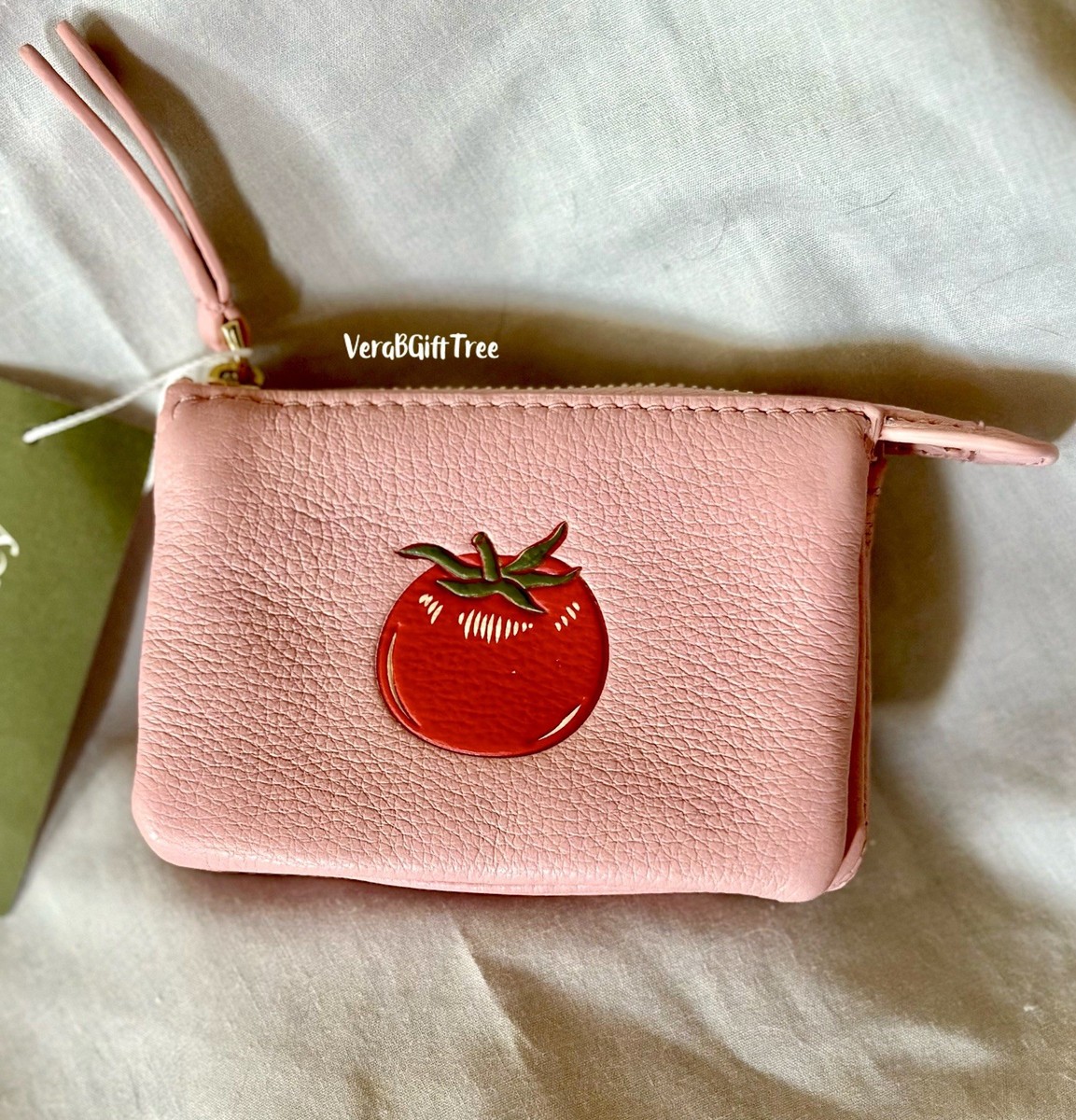 Vera Bradley Acordian Card Case TOMATO On Coral Cloud Pink Leather