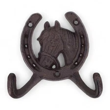 Rustic Cast Iron Horseshoe Horse Hook – Double Wall Hanger for Coats & Keys