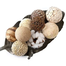 Assorted Decorative Spherical 9pcs Brown White Orbs Natural Twig Rattan Woven...