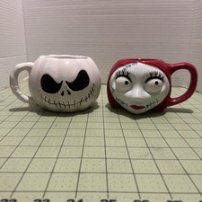 Set Of 2 Disney Nightmare Before Christmas Jack And Sally 3D Coffee Cup Mugs