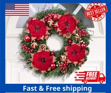 20 in Large Pre-Lit Outdoor Christmas Wreath with LED Lights, Bows Decoration