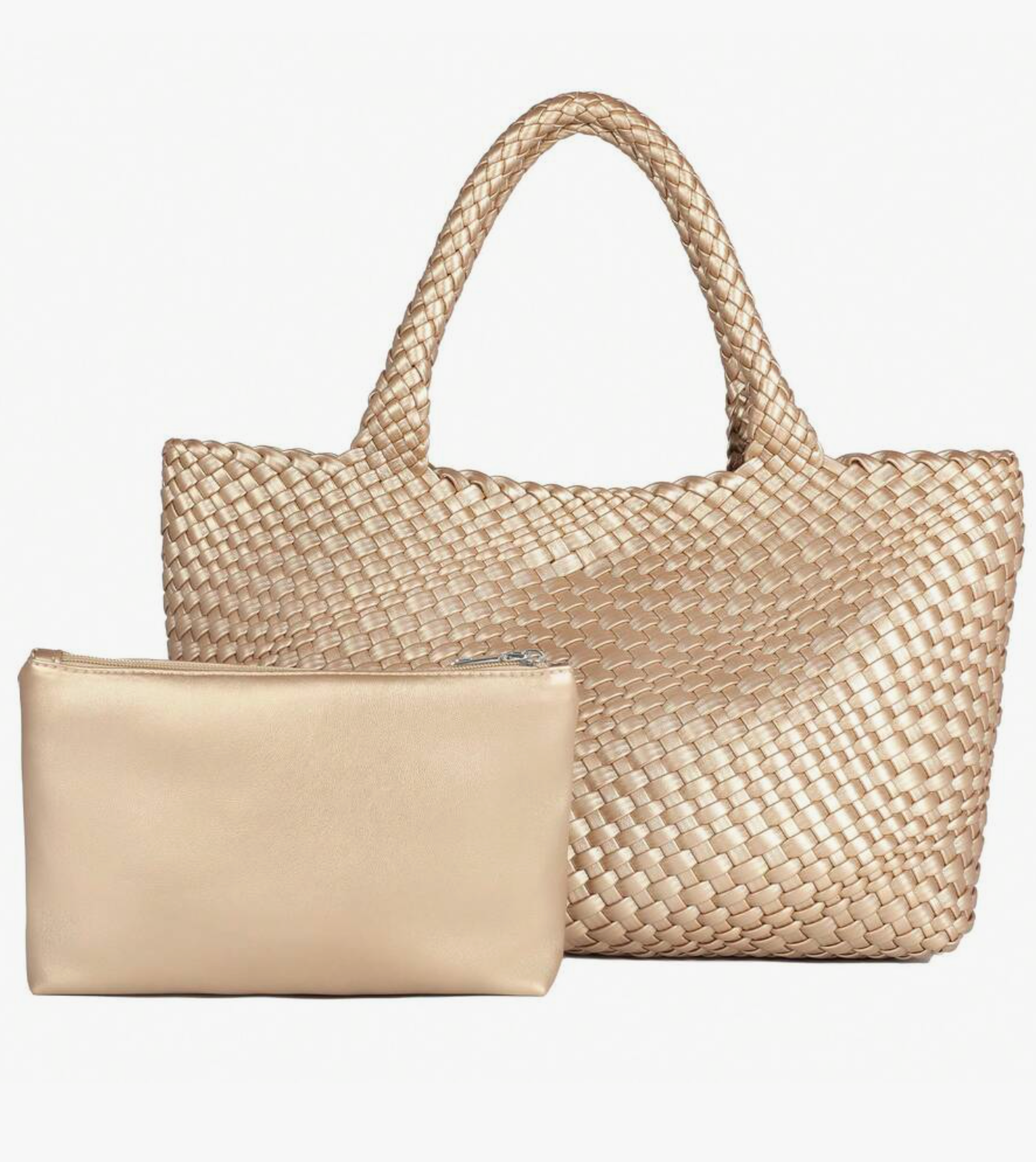 NWT Queenoris Large Woven Handbag Vegan Leather Tote Bag Tan Beige