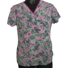 Premiere By Healing Hands Scrub Gray Pink Brest Cancer Awareness Size Small
