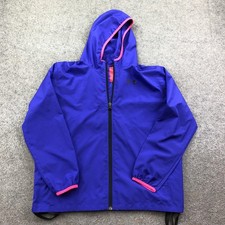 Under Armour Jacket Womens Large Blue Pink Hooded Full Zip Windbreaker Mesh Back