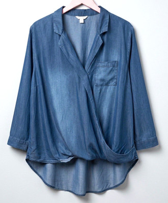 Cato Women's Chambray Pullover Cross Front Top Size 18/20W Blue