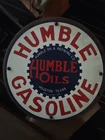 Vintage Humble Gasoline Sign - Porcelain Sign Wood Mounted