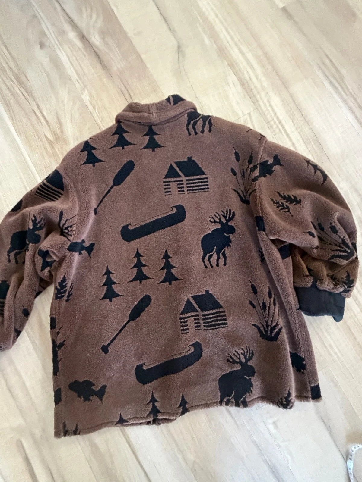 Vintage Denali Fleece Jacket Cabin Core Moose Wilderness Print Brown L/XL - product detail image 4