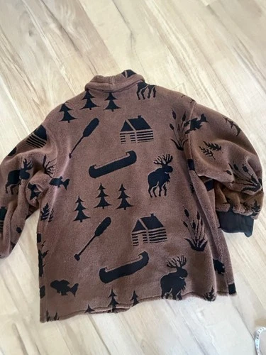 Vintage Denali Fleece Jacket Cabin Core Moose Wilderness Print  Brown L/XL image 4