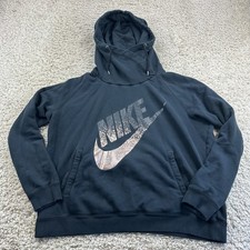 Nike Hoodie Sweatshirt Women XL Black Rally Funnel Neck Metal Foil Swoosh Pouch