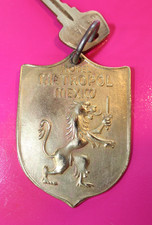 Large Vintage Hotel Metropol Mexico Room Key & Brass FOB Shield Lion