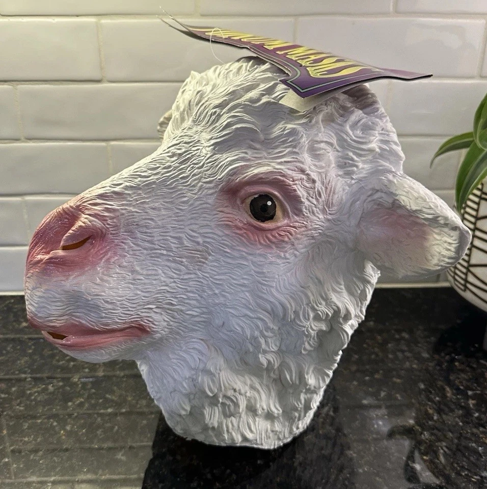 New with Tags Forum Masks Adult Latex Creepy White & Pink Sheep Mask - Image 2 of 4