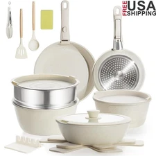 21PCS Nonstick Cookware Set W/ Removable Handles Gas Electric Induction Stoves