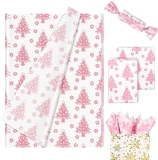 Jarthenaamcs 100 Sheets Christmas Tissue Paper Pink Xmas Pine Tree Gift Wrapping