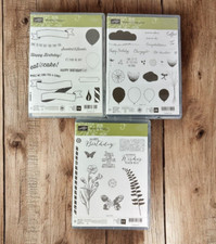 Bundle Lot of 3 Stampin Up Stamp Sets USED 2 W/ Dies Birthday Balloon Butterfly