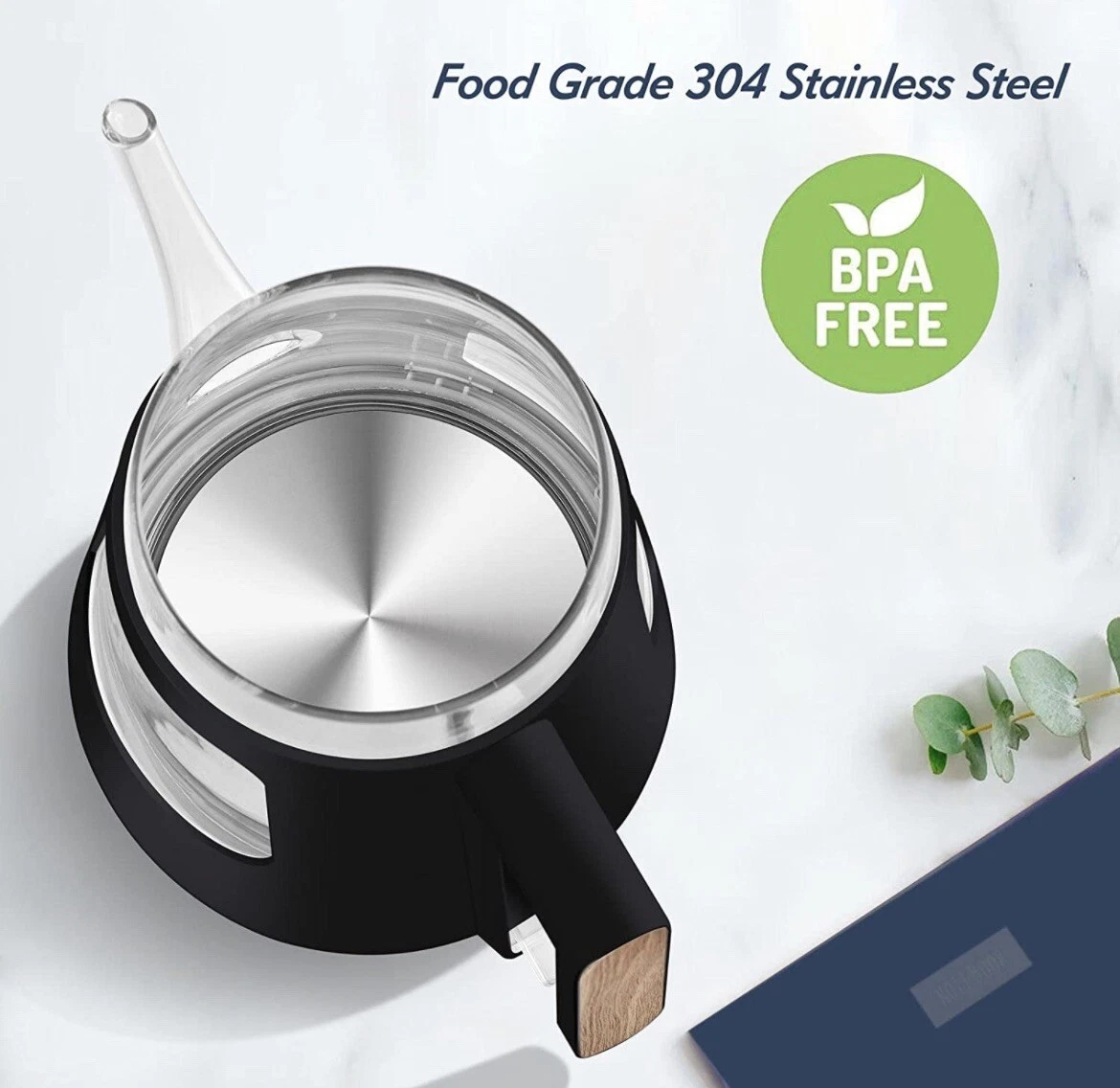 BPA-Free Black 1 Liter Electric Kettle Removable Stainless Steel Infuser Heater