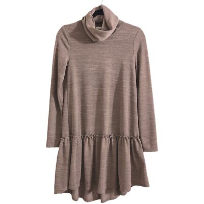 12PM by Mon Ami Cowl Neck Long Sleeve Brown Tiered Dress S