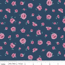 Riley Blake FLOWER SHOW MIDNIGHT 4775961B Blue Pink Floral LIBERTY Quilt Fabric