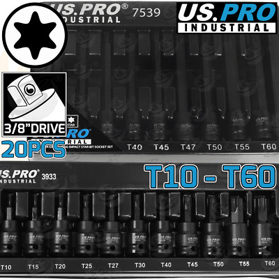 US PRO IMPACT TORX Bit Socket Set Short & Long Key Star Tork Sockets ...