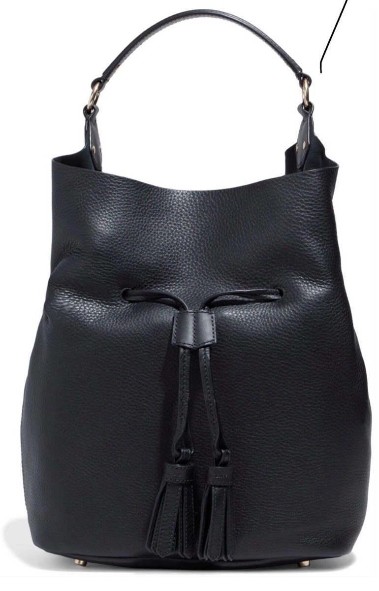 Burberry Black Tasseled Pebbled-Leather Drawstring Bucket