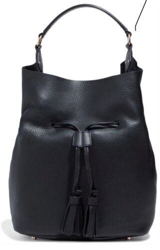 Bolso Bucket Burberry Negro Borlas Cuero Guijarro Cordón Nuevo con Etiquetas - Imagen 2 de 23