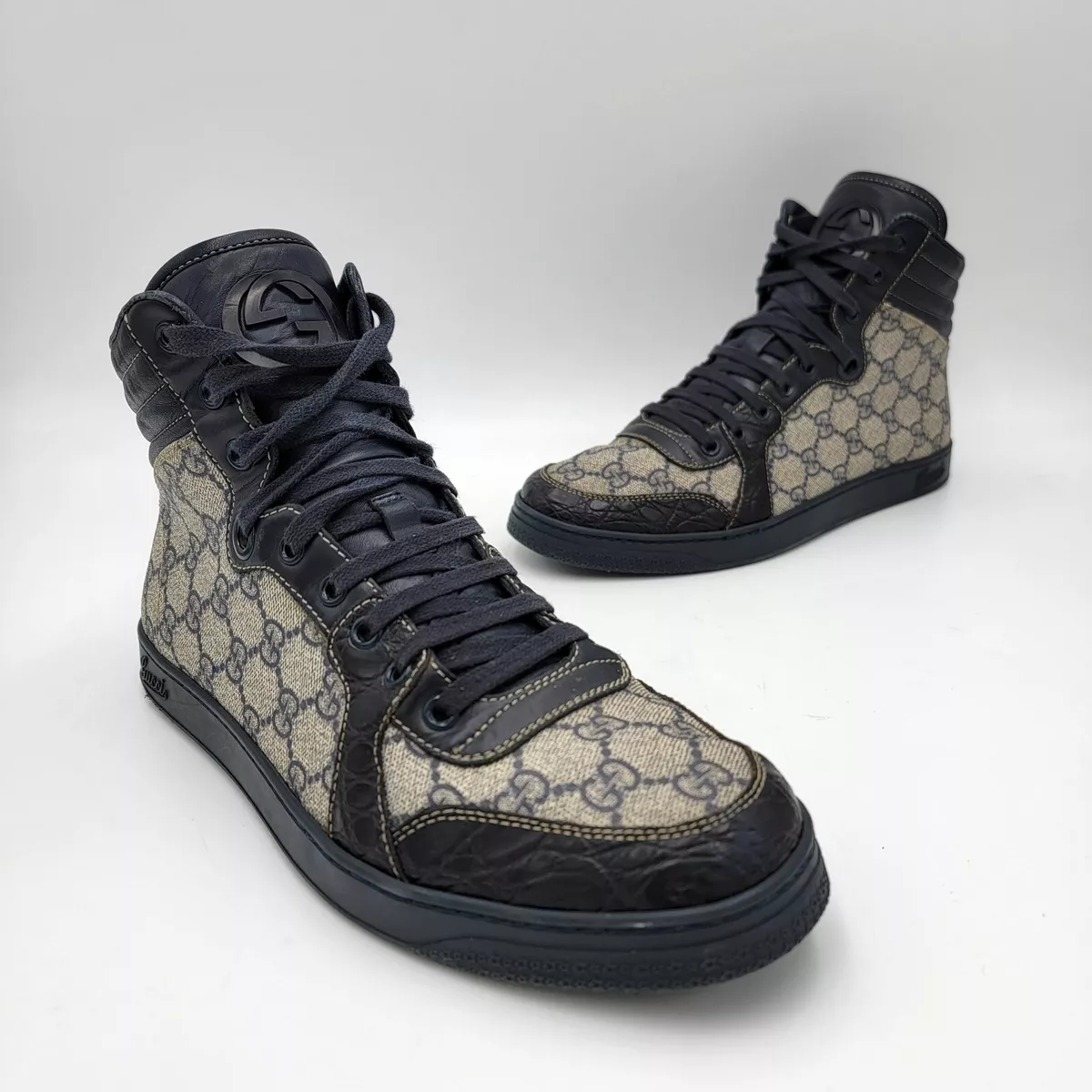 Gucci Men's GG Monogram Canvas Black Navy High Top Sneakers