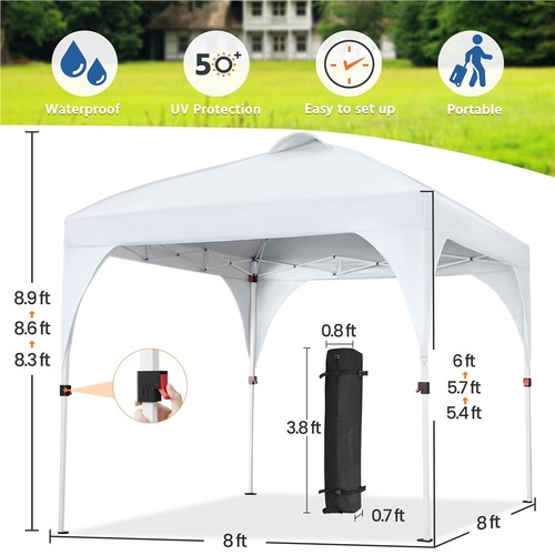 Pop Up Canopy Tent, 8x8ft Portable Instant Adjustable Canopy with Wheeled Bag - Picture 4 of 13