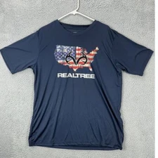 Realtree Staghorn Greek T-Shirt Men Large Blue Graphic USA Flag Deer Hunting NEW