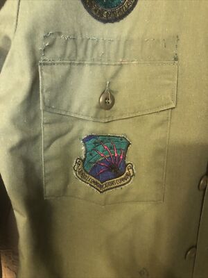 US Air Force OD Green Uniform Shirt with Patches MEDIUM | eBay