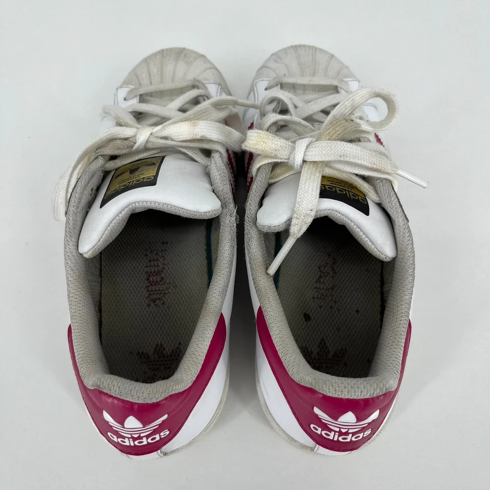 Adidas Superstar Clásico Zapatos de Cuero Blanco Magenta Jóvenes Niñas Talla 5.5 Foto 3 de 4