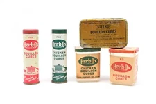 Vintage Spice Tins Herb Ox Tubes Boxes & Steero Bouillon Cubes - Lot of 5