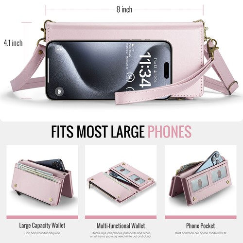 Luxury Wallet Crossbody Strap Cover For iPhone 16 15 14 Plus 13 12 Pro Max Case - Picture 63 of 87