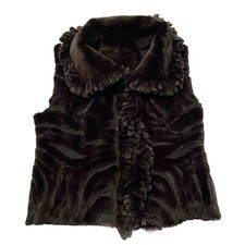 Féraud Paris Womens Open Gilet Vest Brown Fur/faux Fur Neiman Marcus Sz 10 S/m