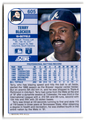 1989 Score #605 Terry Blocker EX/NM RC Rookie Braves ID:66768 | eBay
