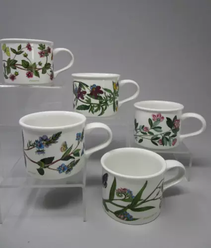 Set of 5 Portmeirion BOTANIC GARDEN Drum Flat Breakfast Cups Different Patterns