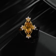 Victorian Natural Brazilian Citrine Yellow Gold Plated On Silver Engagement Ring