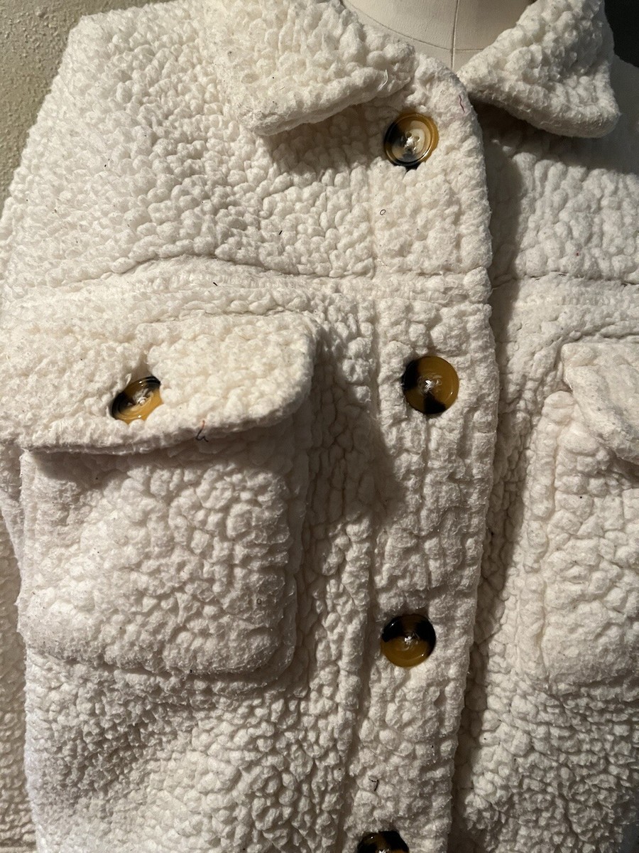 Women's Faux Lambs Wool Shirt Jacket Sz 7-9 Cream Color No